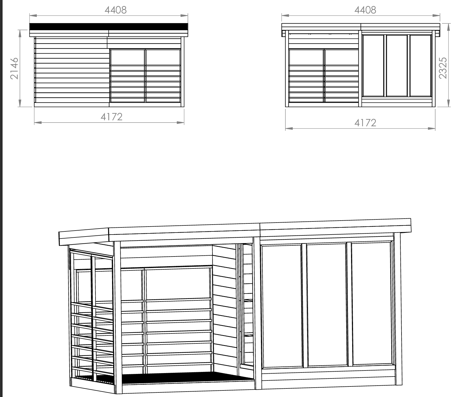 Saunamo Sauna Deluxe Terraza con fachada acristalada y terraza cubierta.