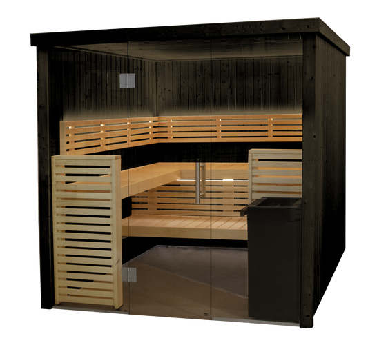 Sauna Fenix con puerta de cristal templado.