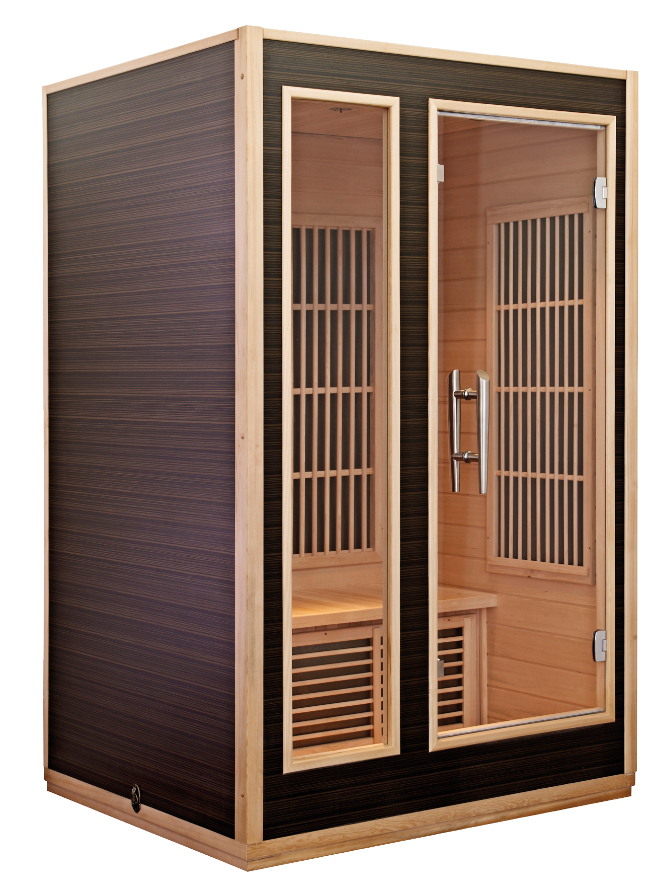 Sauna de infrarrojos radiante con puertas de cristal.