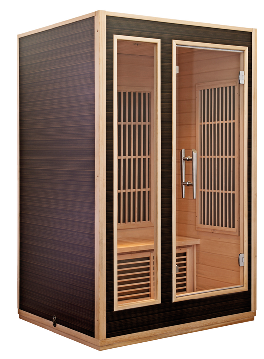 Sauna de infrarrojos radiante con puertas de cristal.