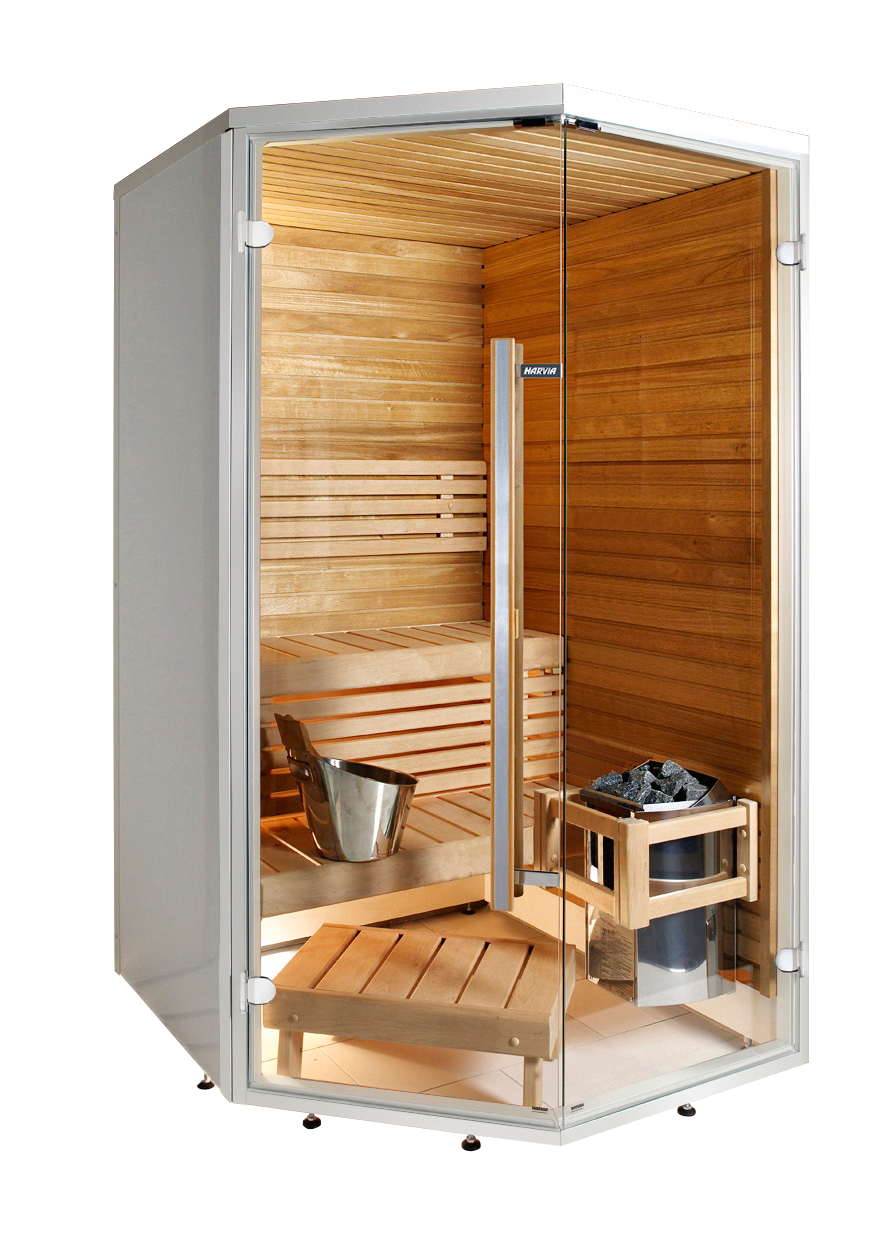 Sauna Sirius Corner con cubo y piedras.