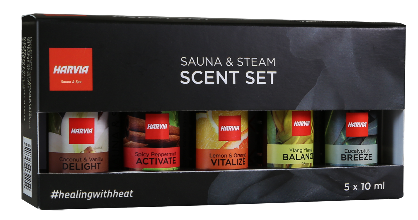 Aromas de sauna y vapor Harvia en un pack.