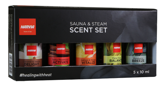 Aromas de sauna y vapor Harvia en un pack.