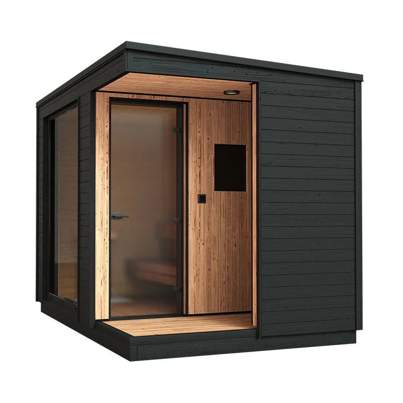 KUUT Sauna Eléctrica Exterior L con Ducha con puerta de cristal.