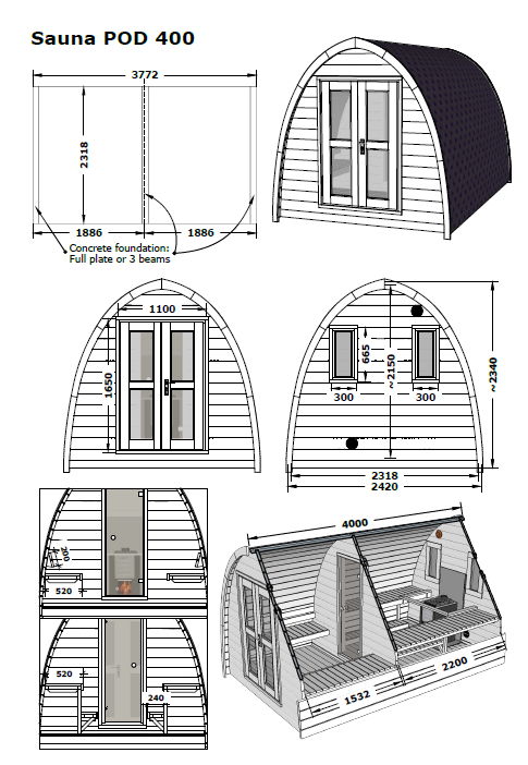 Saunamo Diagrama de Pod, una innovadora sauna de madera.