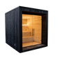 Sauna LUMI con puerta de cristal y diseño nórdico minimalista.