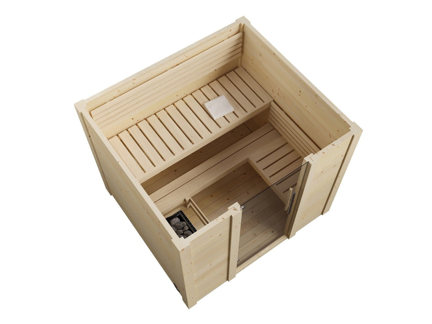 Saunamo Sauna Box con puertas de cristal.