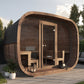 Saunamo Sauna Cubus con estructura de madera y cristal.