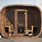 Saunamo Sauna Cubus de madera con chimenea y vistas al exterior.