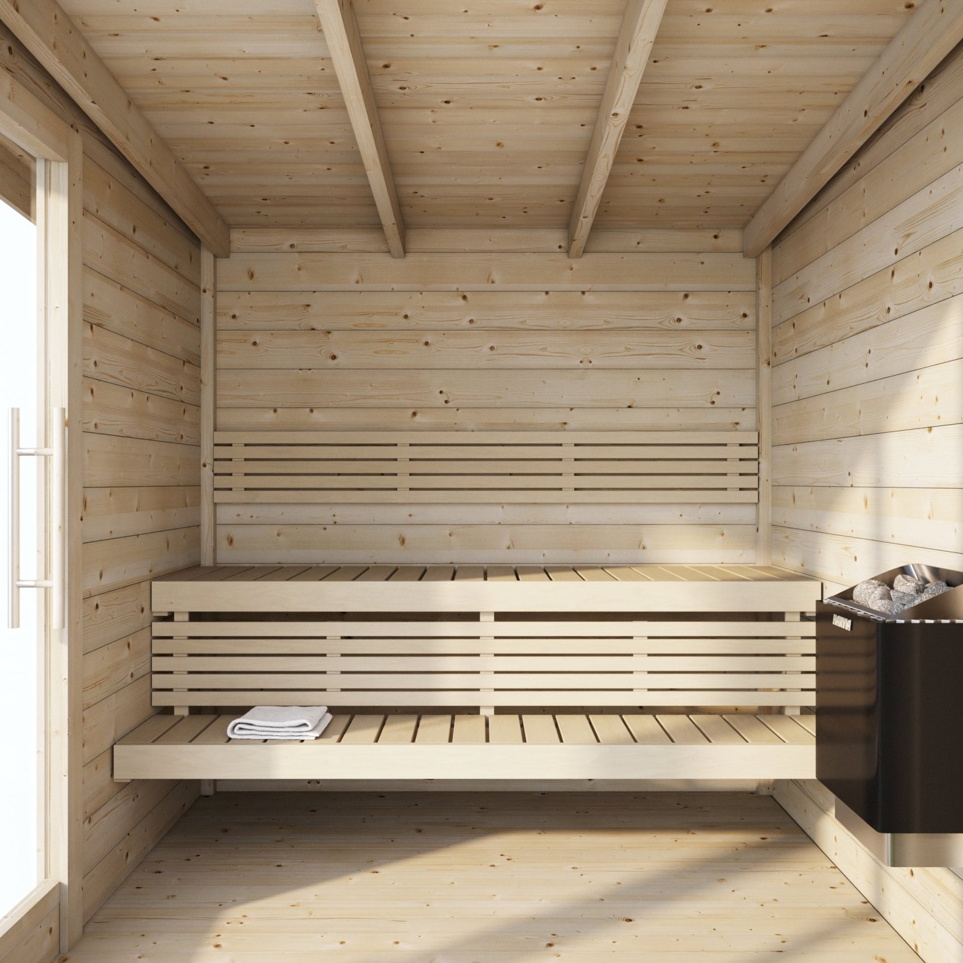 Saunamo Sauna de madera con bancos y calefactor, Deluxe.