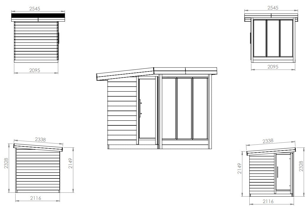 Saunamo Dibujo técnico de la sauna exterior Deluxe.