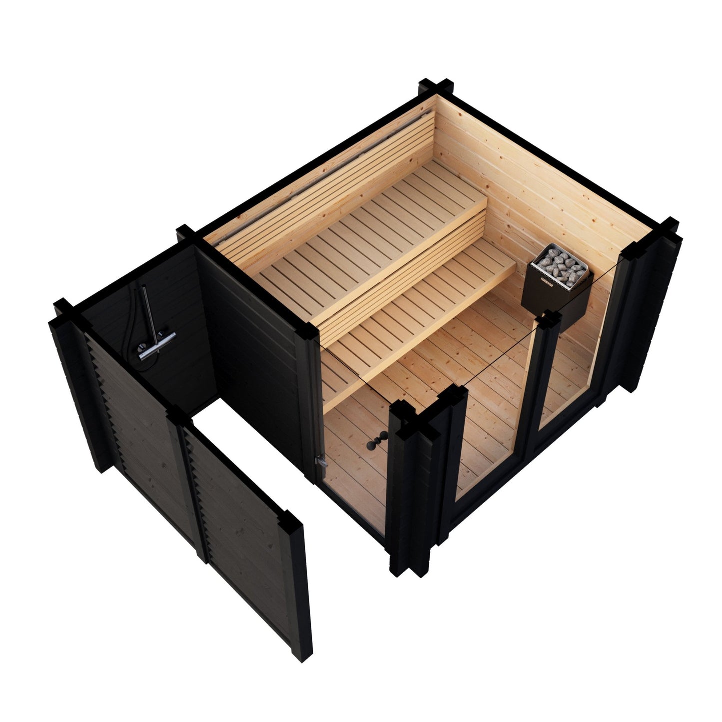 Saunamo Sauna de madera Deluxe Plus con bañera de hidromasaje.