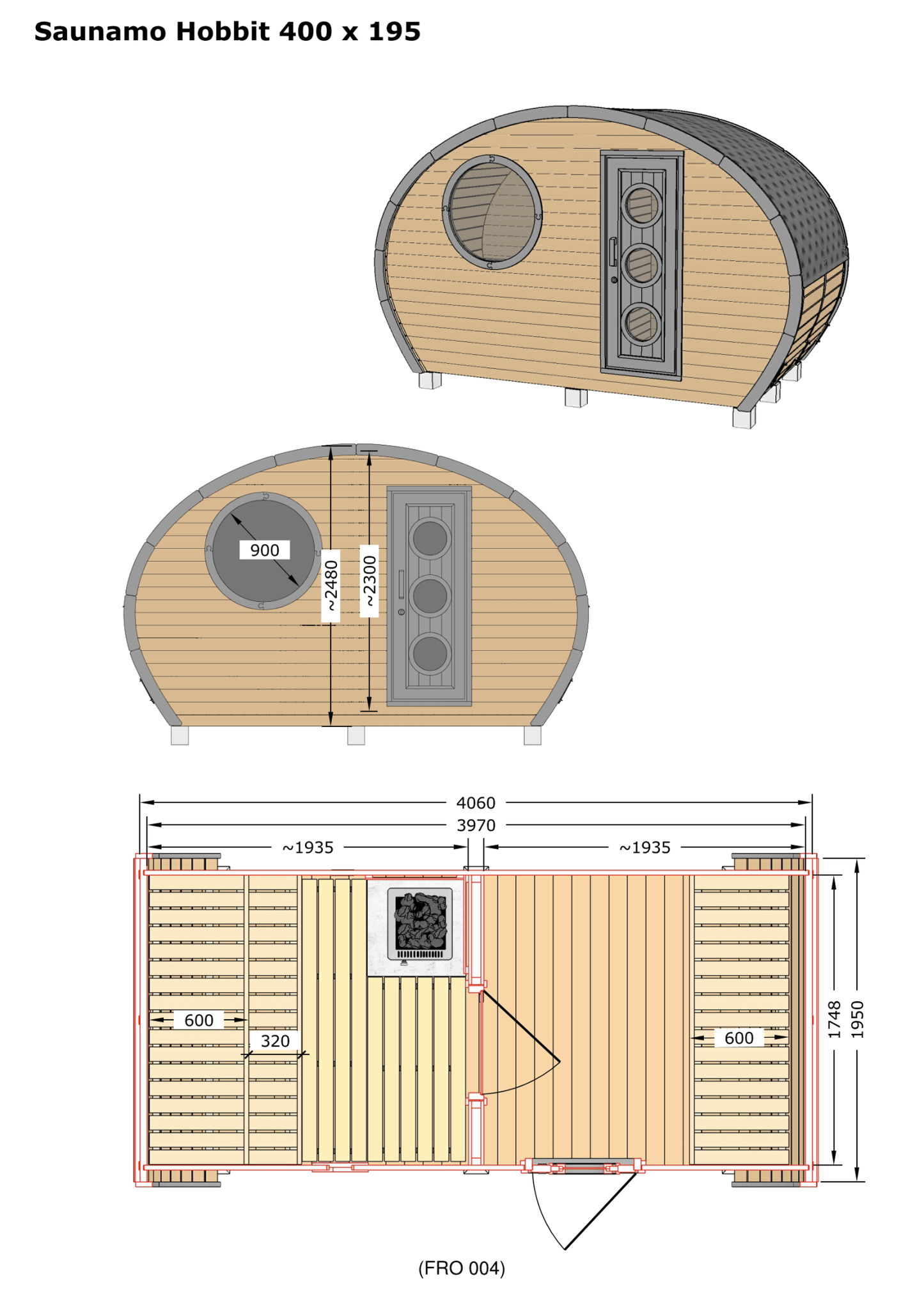 Saunamo Sauna de exterior Hobbit 195 de madera con diseño rústico curvado.