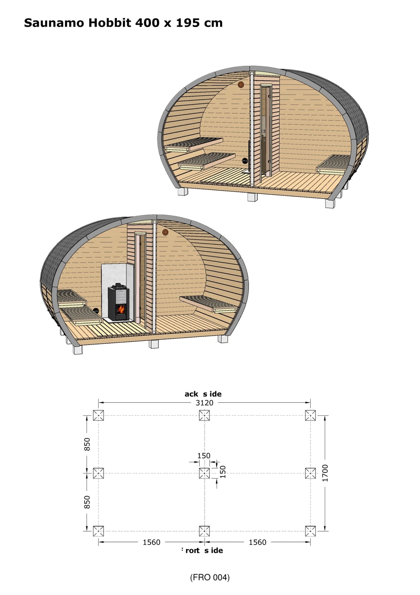 Saunamo Sauna de exterior de diseño Hobbit 195 de madera