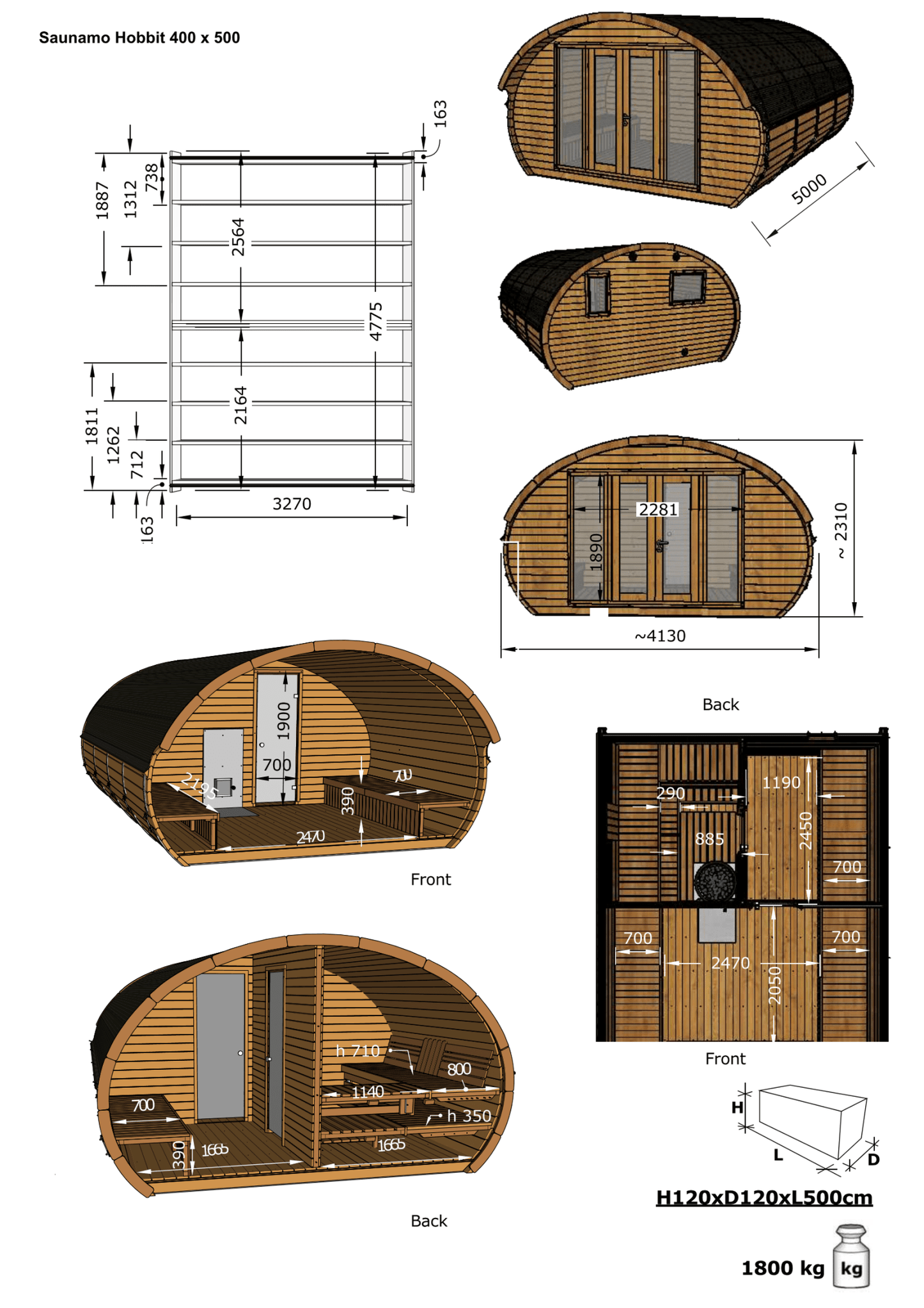 Saunamo Diseño de la Hobbit 500, una sauna rústica y espaciosa.