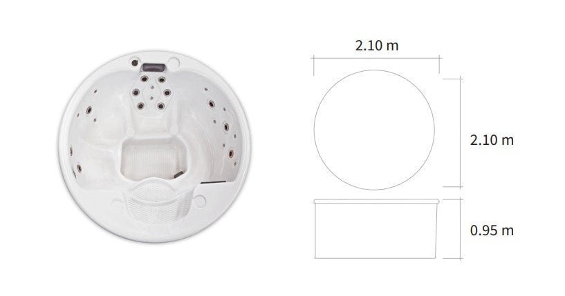 Saunamo Bañera Serena 210 con un diseño y diagrama modernos.