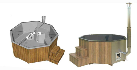 Saunamo Bañera de hidromasaje Thermalux 240 con escalera de madera.